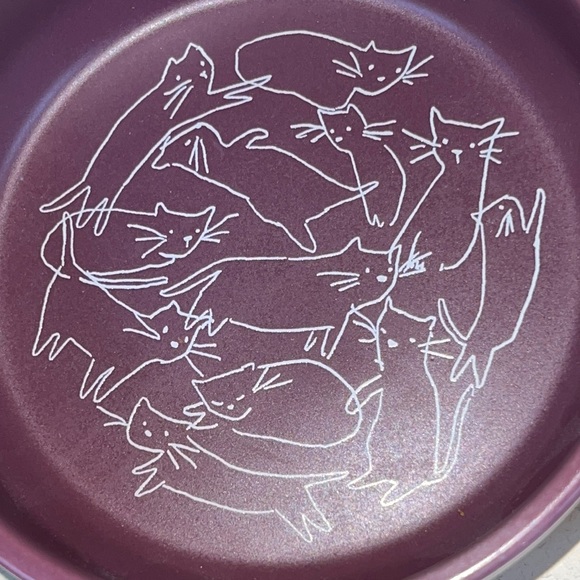 artfully playful cat bowl-exposed colored clay stoneware base w/decal art-NWOT - Picture 5 of 9